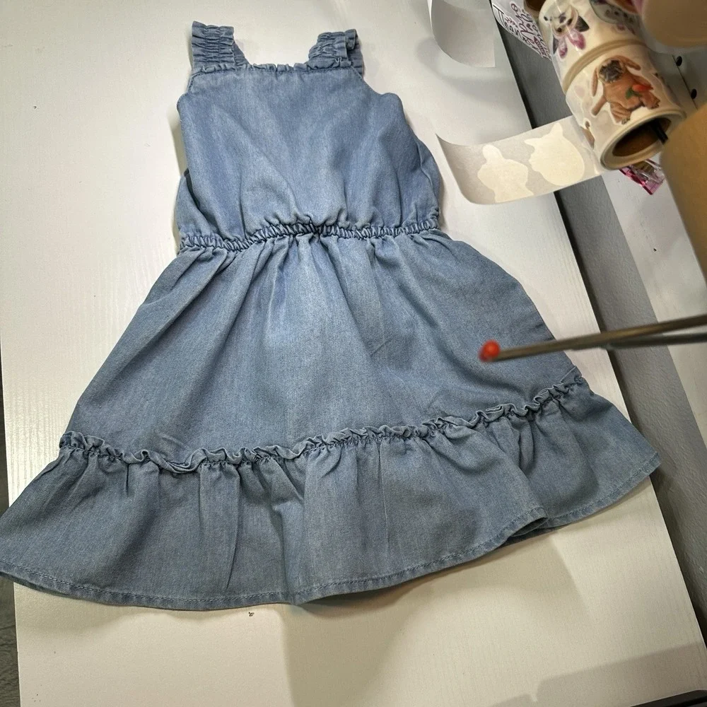 BCBG  Denim Dress Girls Size 5T Blue Pullover Sleeveless Stretch Flowy Summer